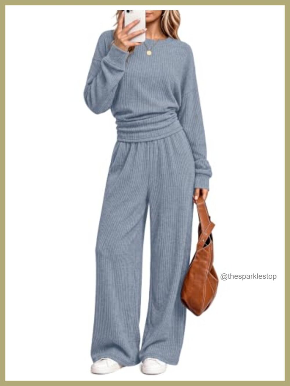 Women's Two Piece Knit Set Long Sleeve Wide Leg Pants Lounge